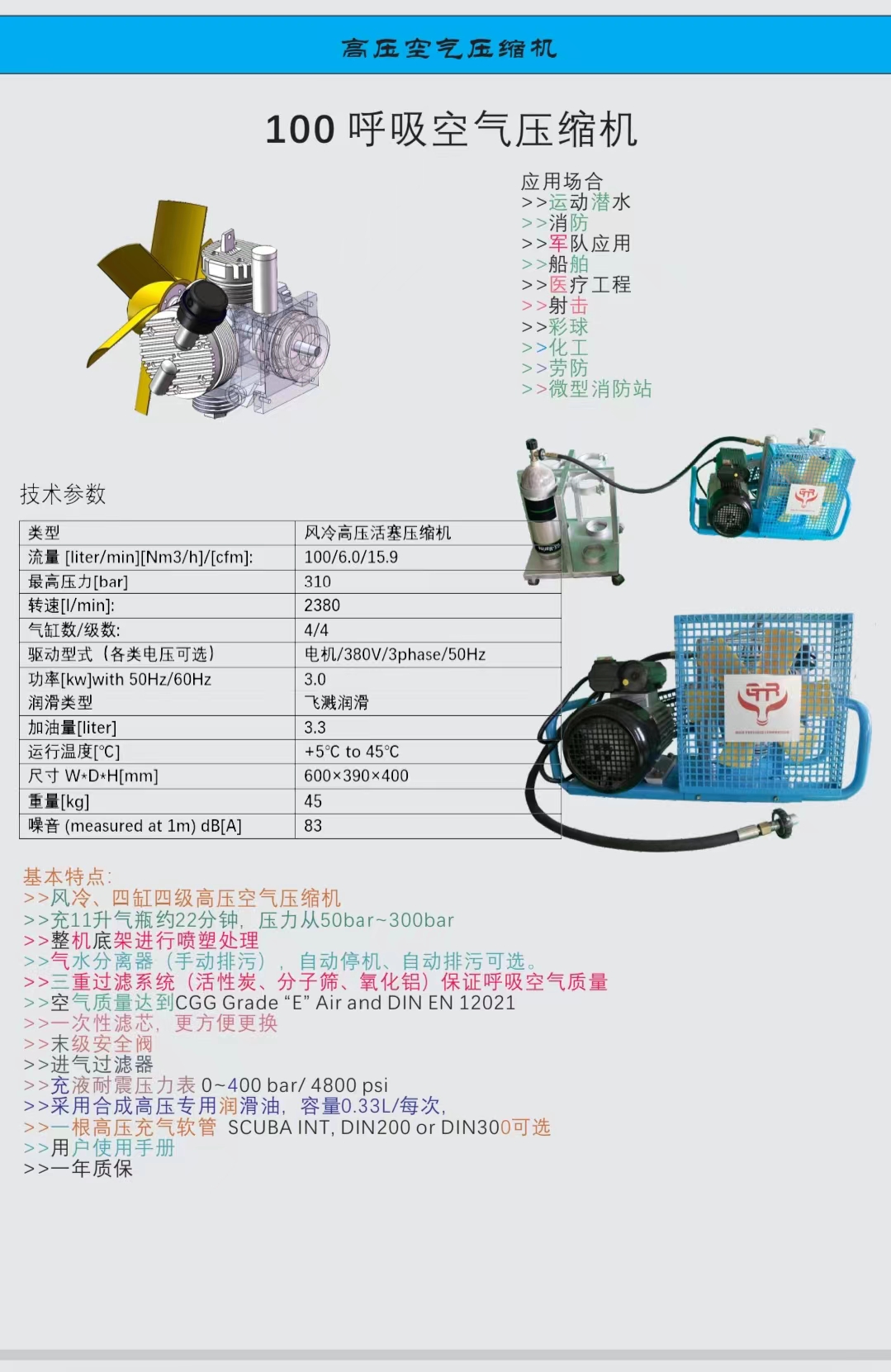 空压机100L/30MPa（电机驱动）